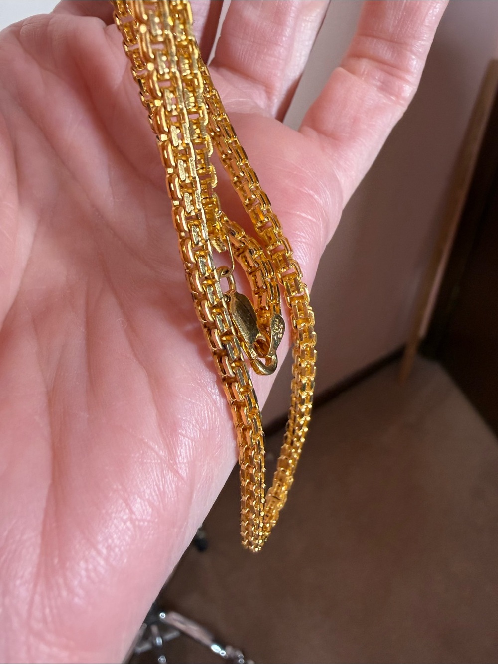 Gold sterling silver designer runway square link heavy chain necklace 18” Italy - Picture 15 of 17
